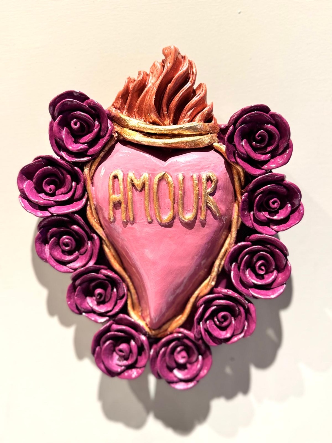 CUORE IN ARGILLA ROSE  BORGOGNA